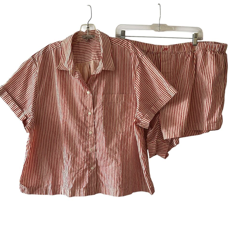 J. Crew Striped Pajama Set Womens Sz 2X Red Cream 2-Piece Shorts PJs Loungewear